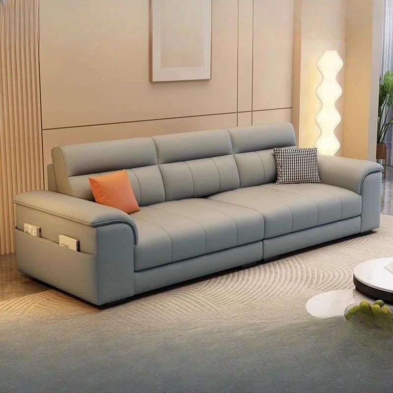 Modern Straight Row Sofa for Living Room Small Apartment Durable Tech Cloth Leather Look Easy to Clean Rental Furniture
