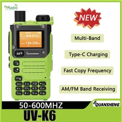 Quansheng-walkie-talkie UV-K6, banda de aire verde, 5W, carga FM 50-600MHz, VHF/UHF, frecuencia inalámbrica, bidireccional, Radio CB, UV K5(8)