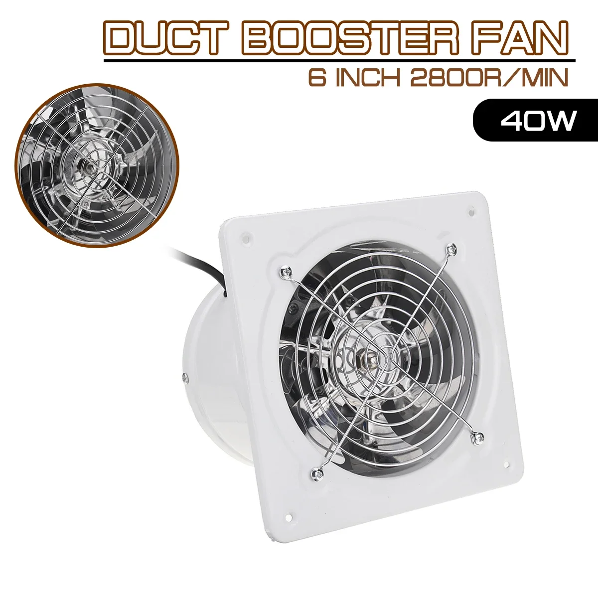 6 inch 2800R/Min 40W Duct Booster fan Exhaust Blower lampblack window ventilating fan for bathroom home kitchen wall Exhaust fan