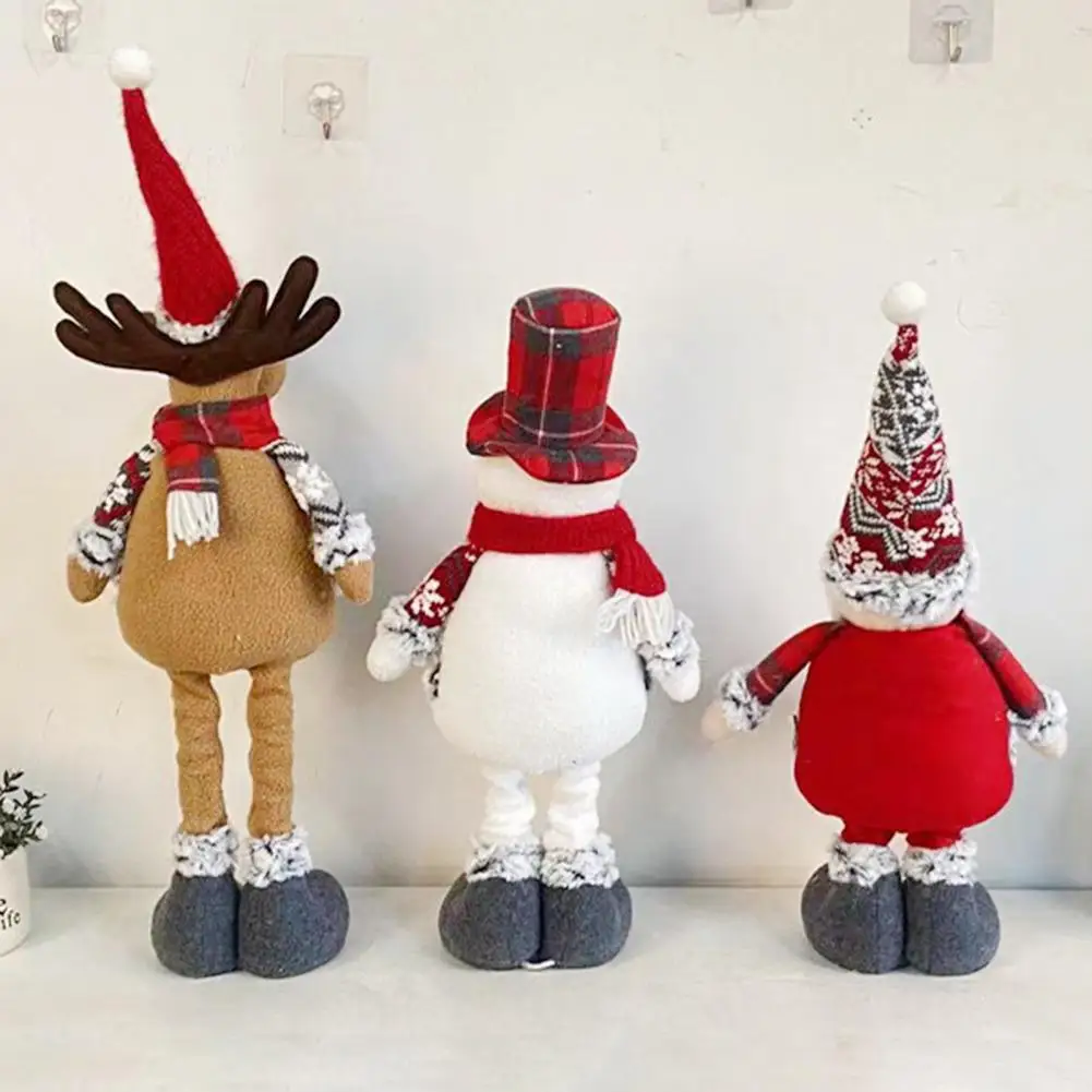 Cute Christmas Toys Retractable Leg Christmas Plush Dolls Standing Santa Claus Snowman Reindeer Festive Table for Home