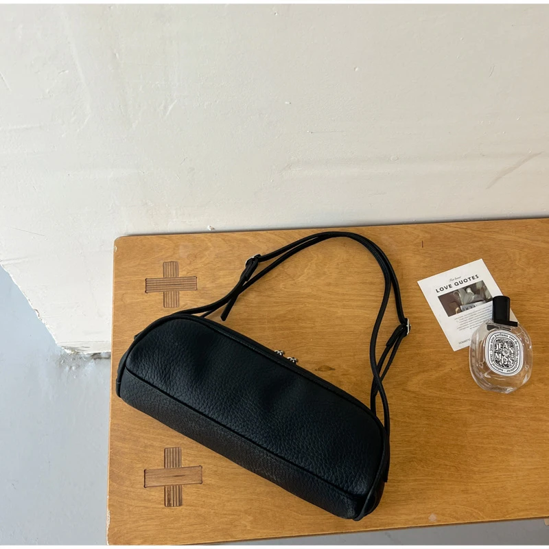 Koreanische Lychee-Textur Schultertasche, Damen Einfarbige Minimalistische Unterarmtasche, Vintage Pendler-Handtasche mit Reißverschluss – Detail 14