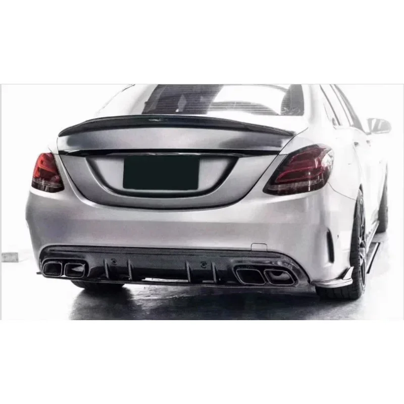 

For W205 Mercedes Benz C Class C43 C63 2015-2021 Real Carbon Fiber Rear Bumper Lip Diffuser Spoiler Exhaust Body Kit