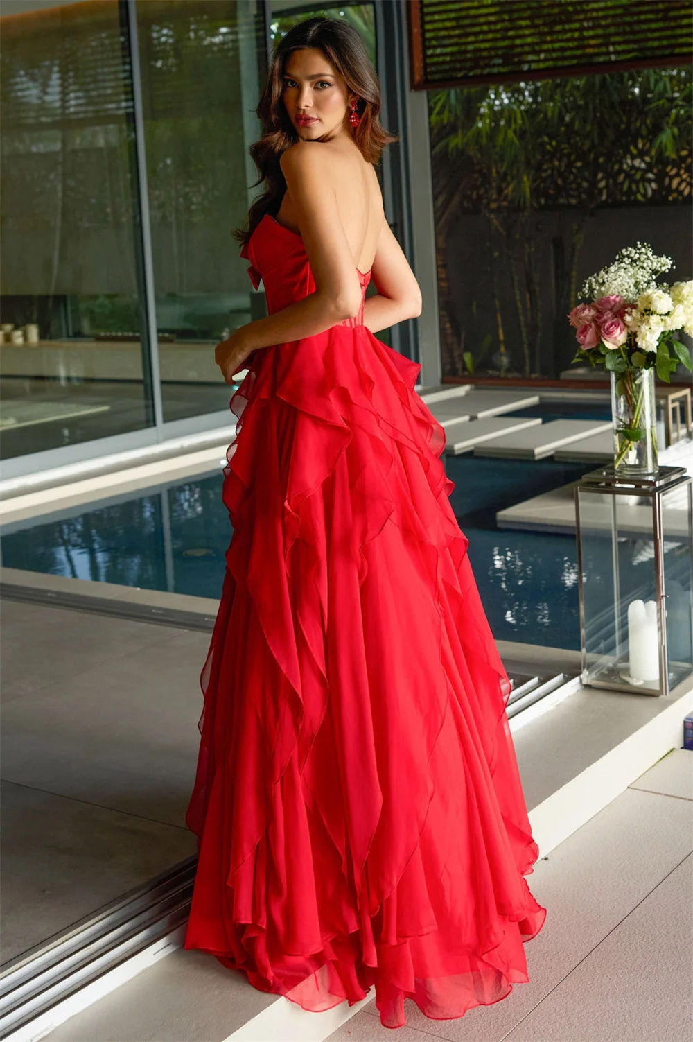 Cathy personalizzato senza spalline fiocco a strati volant abito da ballo elegante a-line abiti da noiva pavimento-lunghezza da sera formale 2025