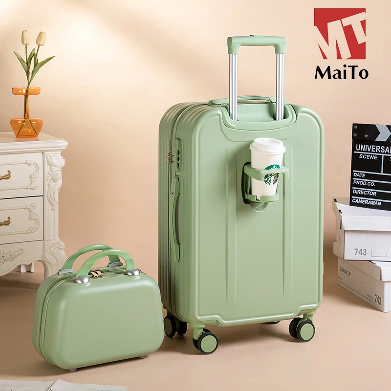 2024 New Durable Suitcase Women and Men 20 Inch Password Suitcases Sets Boarding Luggage Small Cup Holder Trolley Case