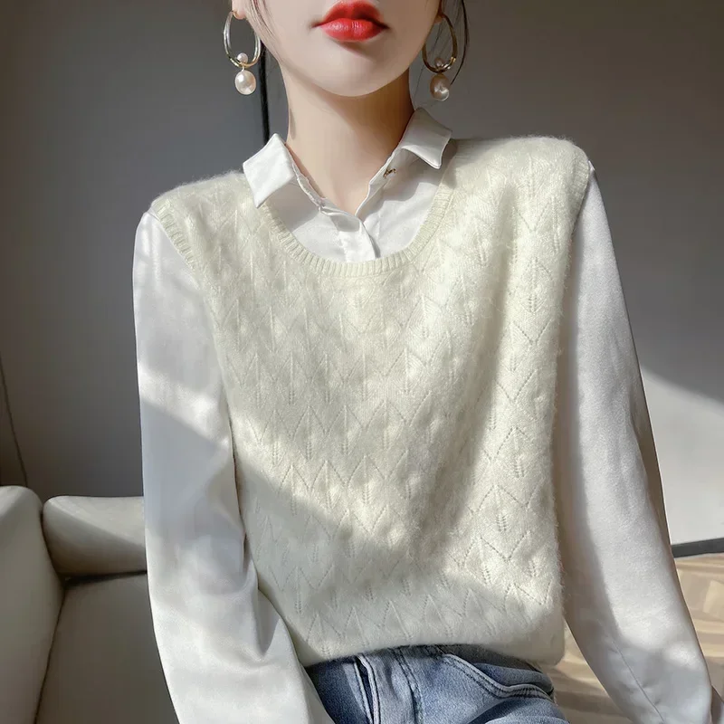 Cashmere Sweater Women100%Pullover Vests Weaving Flowers Sleeveless Sweater Youthful Woman Clothes For Autumn Winter Women Tops