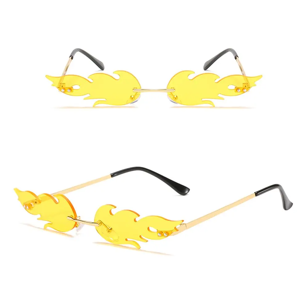 Streetwear Trendy Rimless Party Eyewear Sun Glasses Flame Shaped Fashion Flame Sunglasses Sunglasses for Women