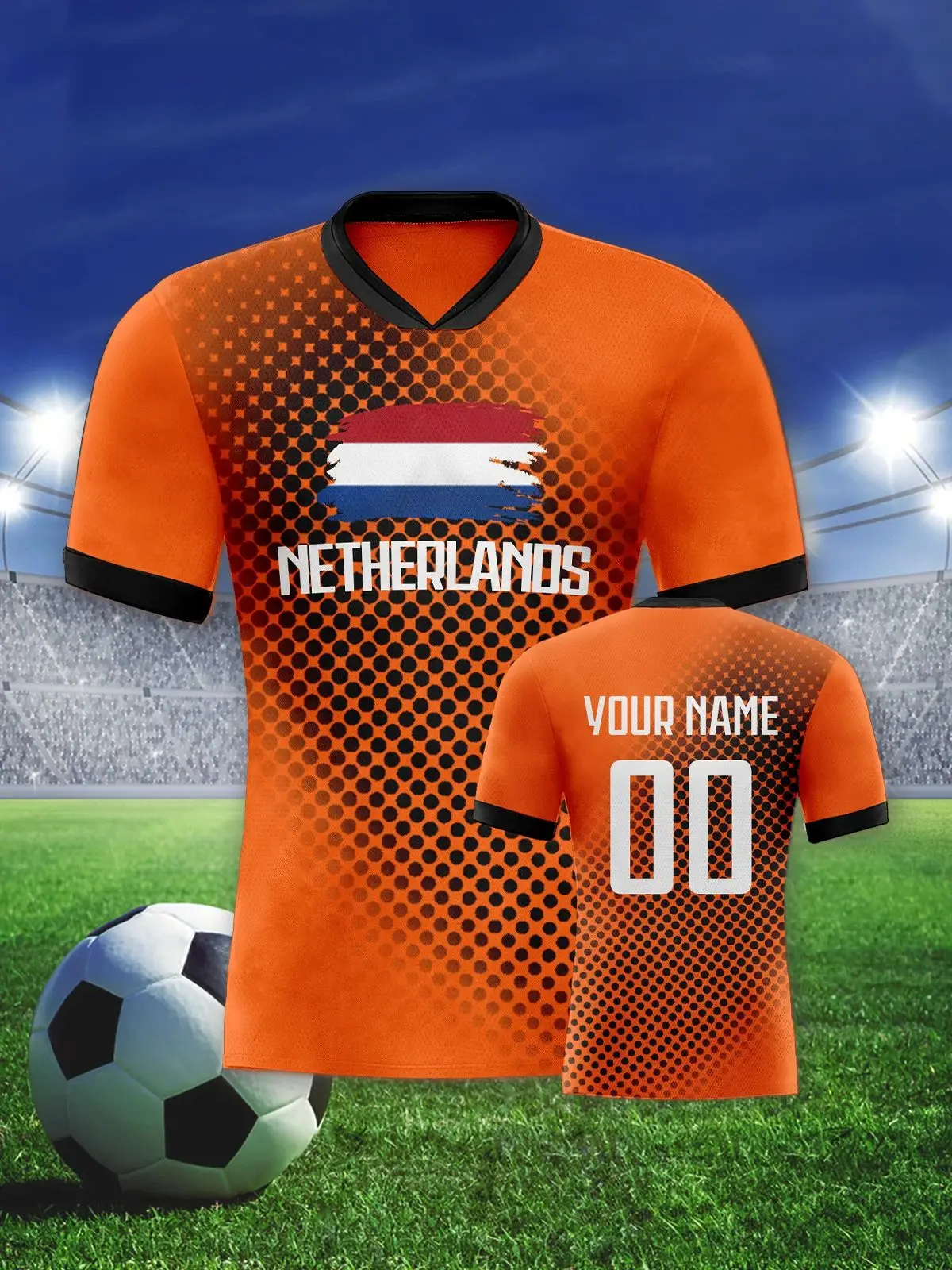 Aangepast voetbaltenue Nederland, shirt van het Nederlandse voetbalteam, gepersonaliseerd met naam en nummer, voetbaltenues voor jeugd, mannen en vrouwen - afbeelding 2