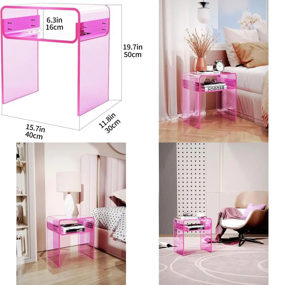 

Розовая двухъярусная акриловая прикроватная тумбочка для гостиной и спальни, декор для дома