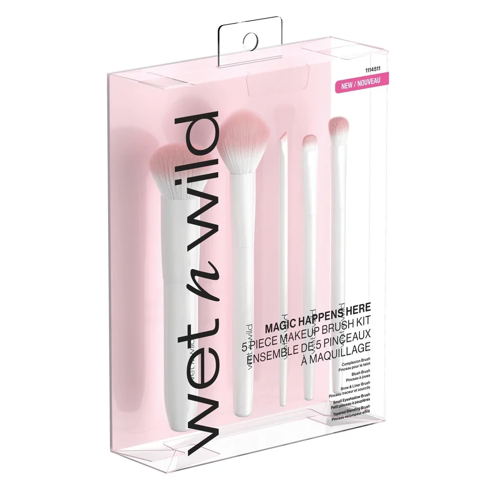 Set di pennelli per trucco professionale da 5 pezzi, fard, fodera per sopracciglia, ombretto piccolo, miscelazione affusolata, pennelli sintetici di precisione in doppia fibra