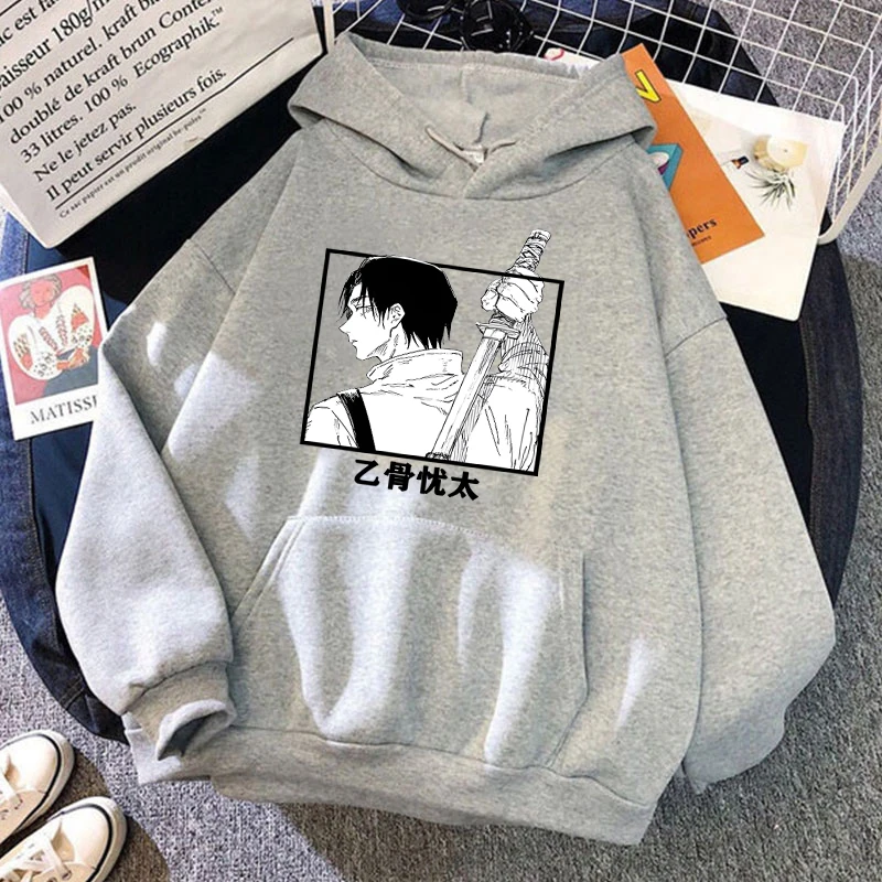 Autumn Winter Casual Anime Okkotsu Yuta Print Hoodies Solid Color Long Sleeve Hooded Pullovers Sweatshirts