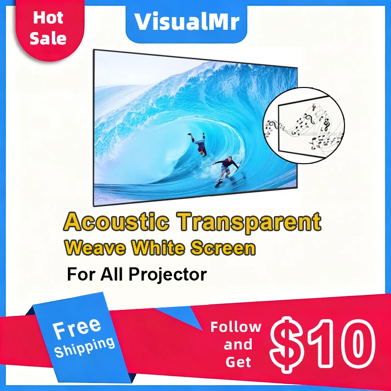 

Acoustically Transparent Woven White Projection Screen Fabric with Sound Acoustic 4K 8K Fixed Frame 1cm Bezel for Home Theater