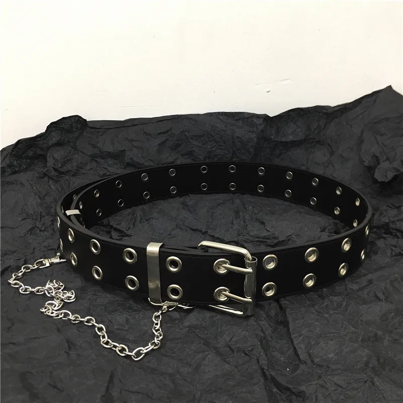 이불 Hip Hop Chain Tassel Belts Punk Studded Pin Buckle PU Belt Y2K Unisex Black Casual PU Jeans Pants Belt For Women Men