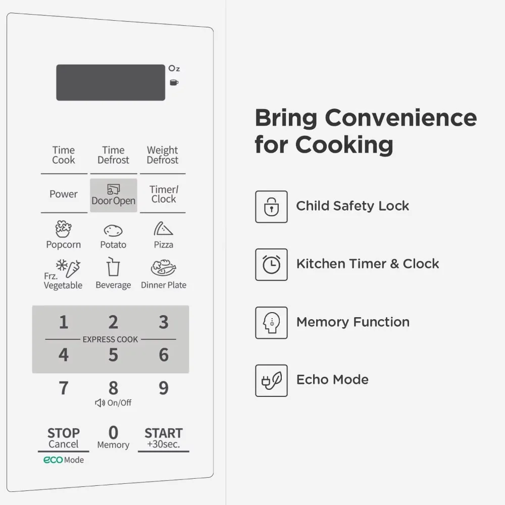 Countertop Microwave Oven with Sound On/Off, ECO Mode and Easy One-Touch Buttons, 0.7 Cu Ft/700W, Pearl White