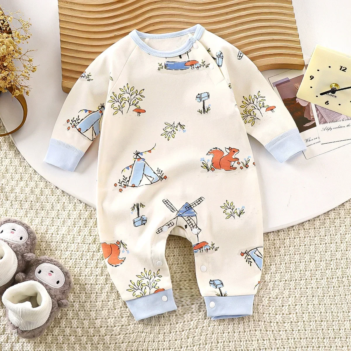 Autumn Newborn Baby Pure Cotton Romper Long Sleeve Cute Cartoon Print Casual Rompers Toddler Playsuit Infant One-piece Clothing