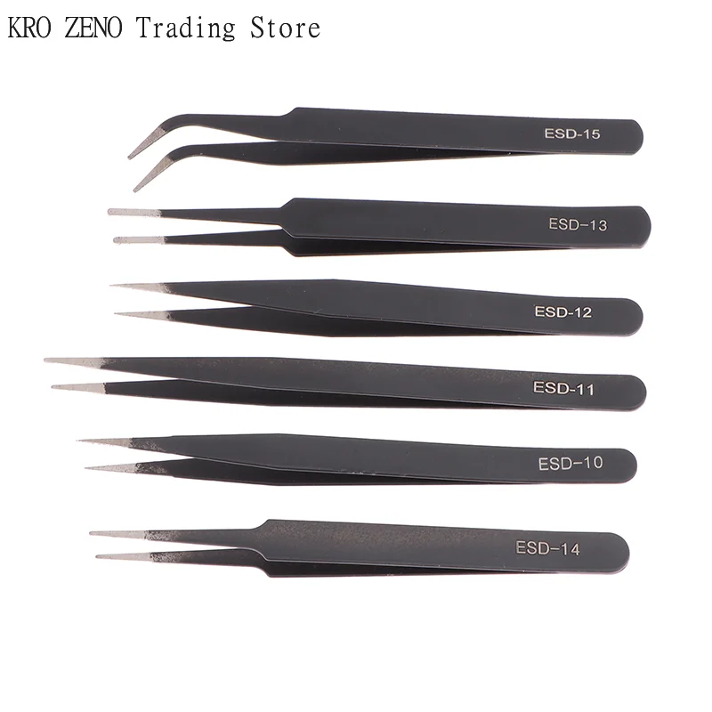 6Pcs Precision Tweezers Set Anti-Static ESD Tweezer Stainless Steel Repair Tools For Electronics Soldering Model Jewelry Makin