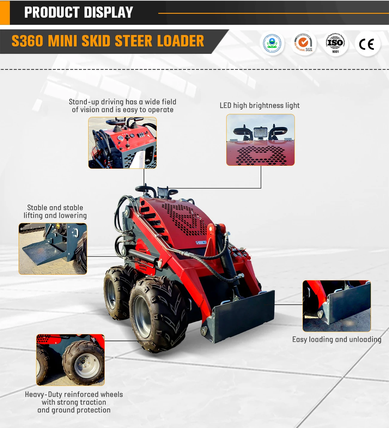 Maßgeschneiderter Mini-Skidsteer-Ständer aus China mit Anbaugeräten, Mini-Raupen-Kompaktlader mit Schiene – Detail 6