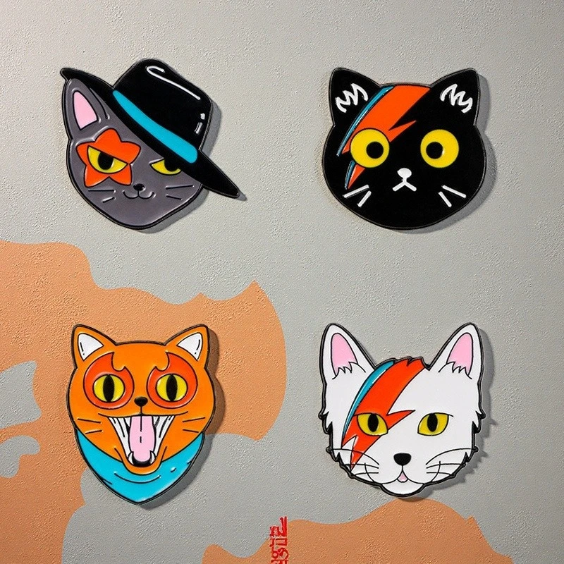 Creative Trendy Multicolor Graffiti Painted Cat Alloy Brooch Unisex Badge Pin For DIY Clothing Bags Hat Scarf Jeans Decoration