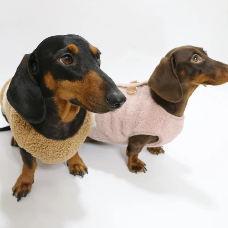Wiener Badger Salchicha cálida lana bereber manga corta rosa marrón chaleco sudadera de invierno para cachorro caniche salchicha
