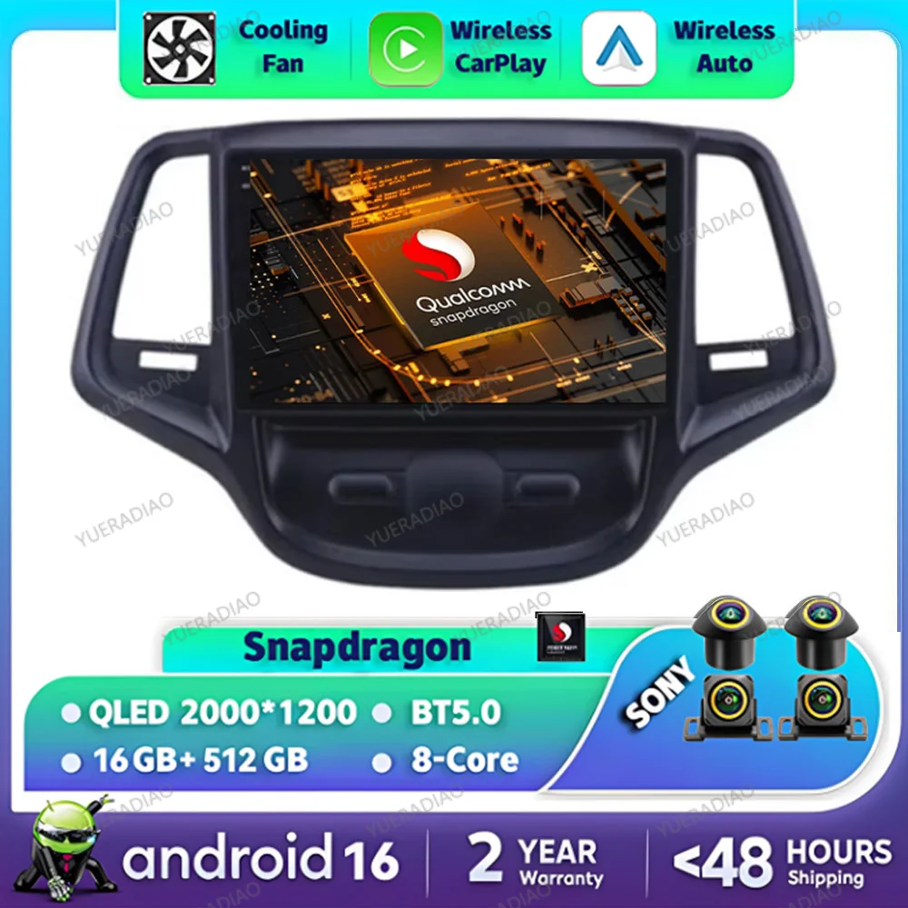 Rádio Automotivo Android 16 para Changan Eado XT Plus, Reprodutor Multimídia de Vídeo, Qualcomm GPS NAVI, 4G WIFI, BT, Unidade Principal 2DIN QLED