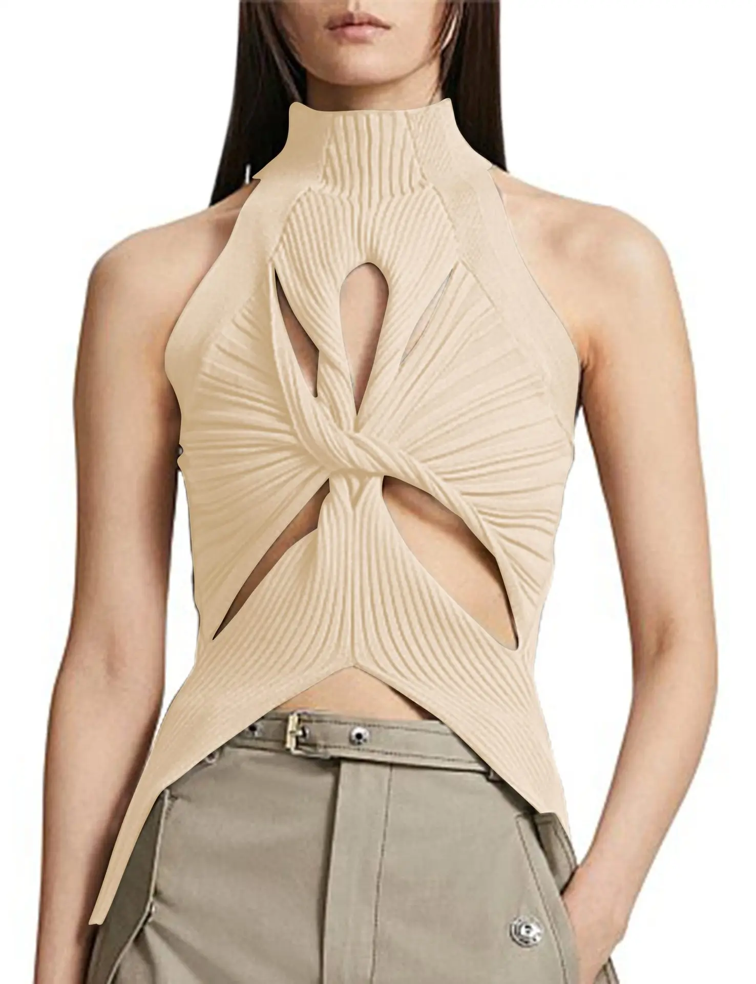 New Women's Y2K Sexy Hollow Out Vest Sleeveless Irregular Kink Solid Camis Summer Casual Commute All Match Short Tops