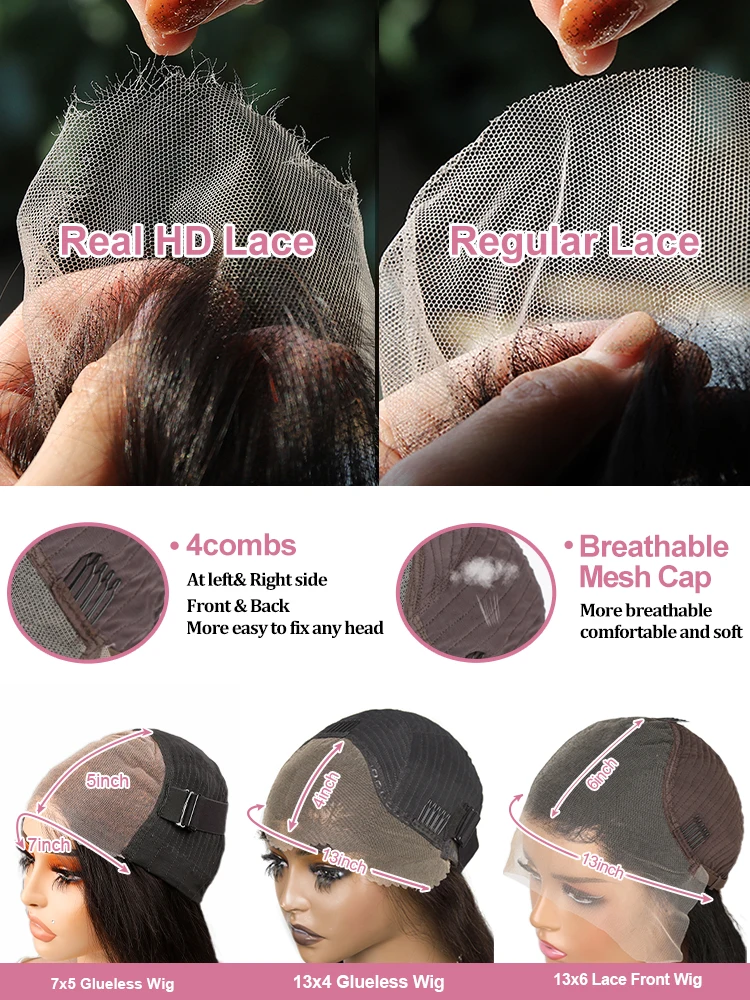 30 40 بوصة العظام مستقيم 7x5 13x4 شعر مستعار بدون صمغ شعر الإنسان جاهز للارتداء 13x6 HD الدانتيل الباروكة الأمامية للنساء قبل قطع لا الغراء 250%