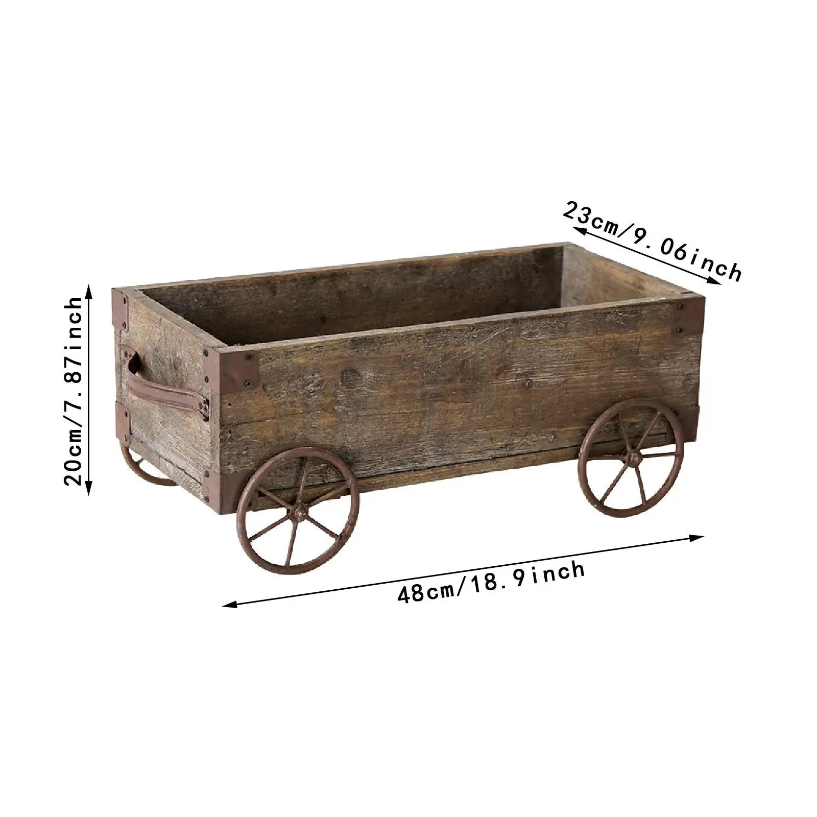 Rustic Wooden Wagon Planter Planter with Wheels Outdoor Plant Stand Holder for Backyard Balcony Patio Yard Corner