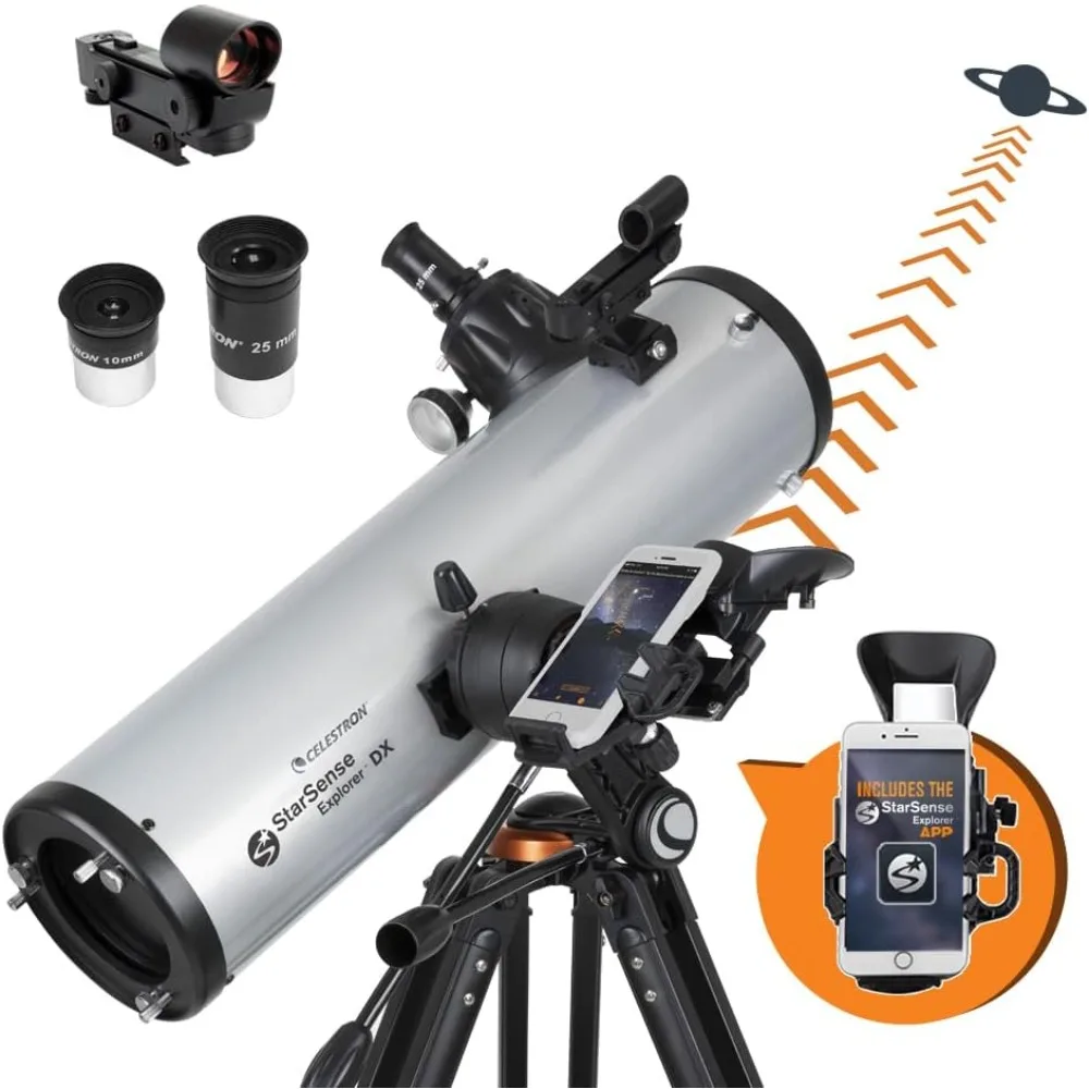Telescopio Celestron StarSense Explorer DX 130AZ: reflector newtoniano de 130 mm con base para teléfono inteligente y aplicación StarSense
