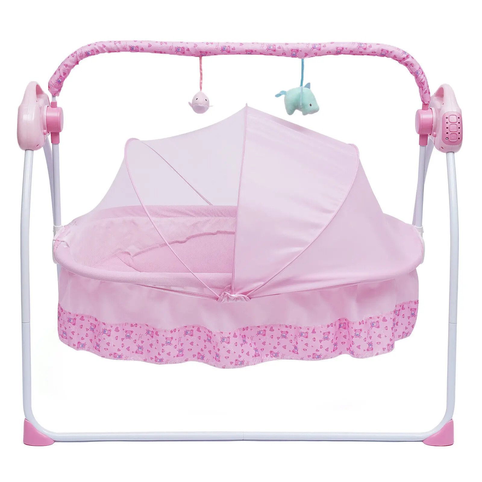 Berço elétrico do bebê berço com balanço automático, rosa cama recém-nascido, berço do sono e Mat