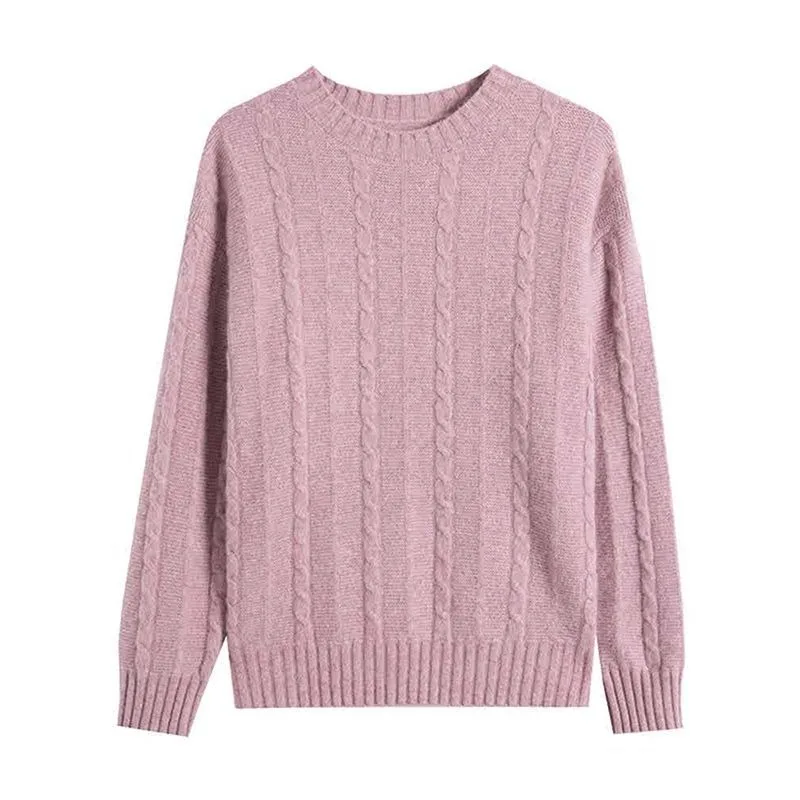 Camicia base spessa lavorata a maglia girocollo autunno inverno nuova mamma Top versatile maglione sciolto tinta unita twist