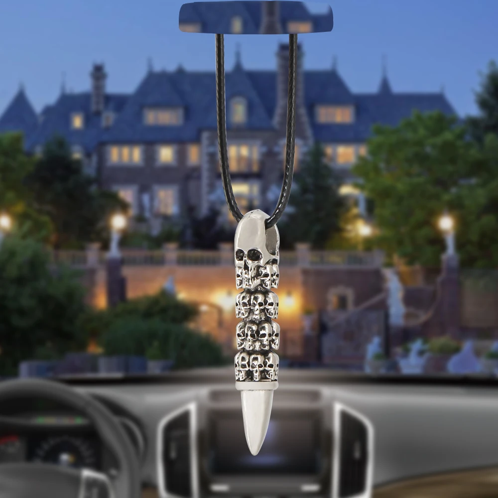 Vintage Skull Head Bullet Car Pendant Rearview Mirror Decoration Hanging Automobiles Creative Interior Men Boy Gifts