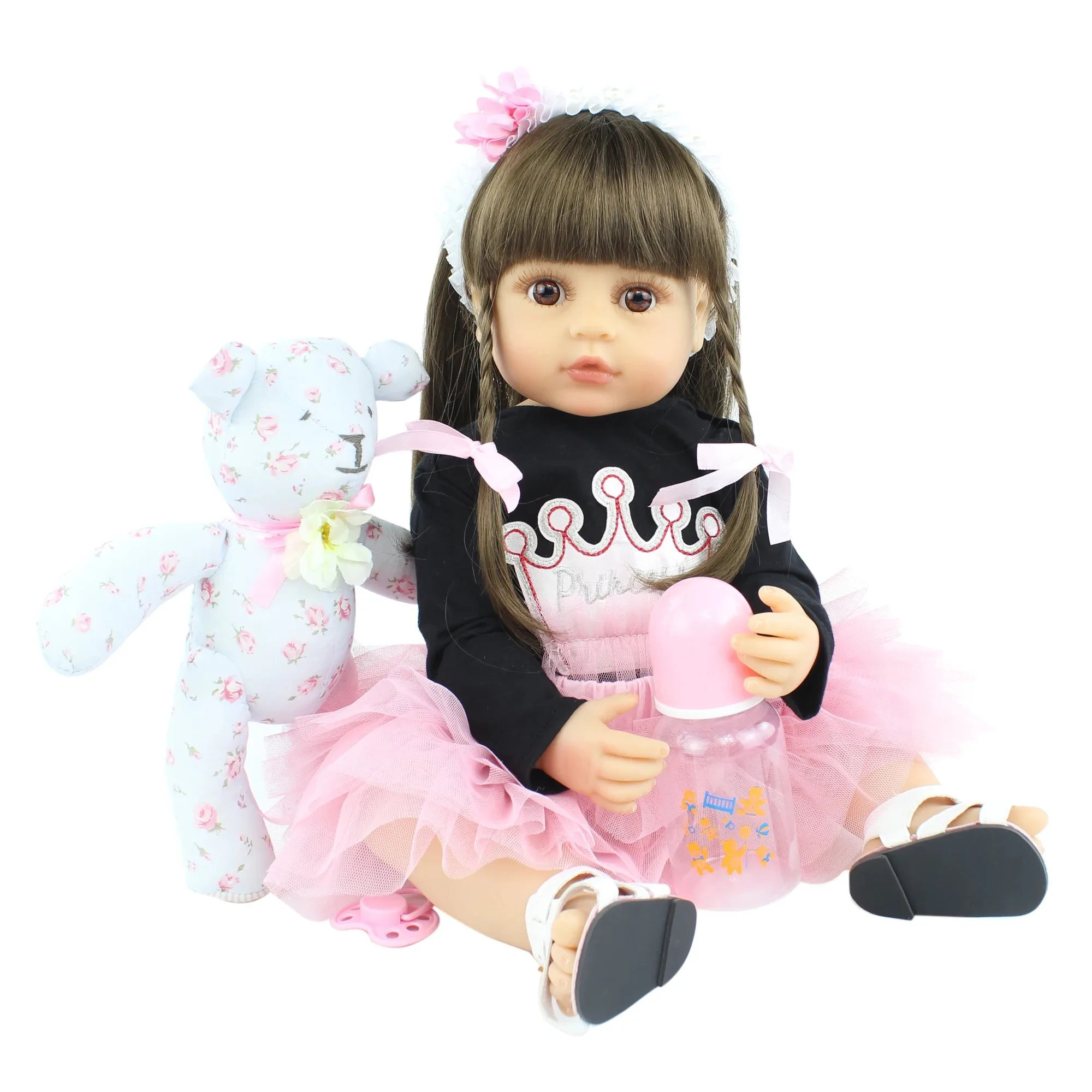 Realistic 55CM Full Body Soft Vinyl Reborn Baby Doll 22inch Girl Princess Newborn Bebe Kid Birthday Gift Play House Dress Up