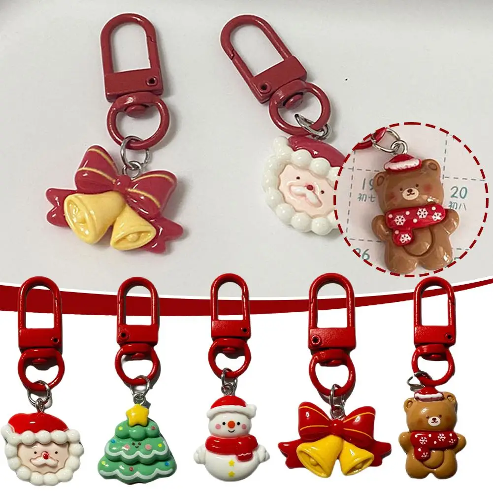 Cute Santa Claus Keychains Enamel Christmas Tree Wreath Keyrings Festival Gifts for Women Men Handbag Pendants Backpack Dec B1Y5