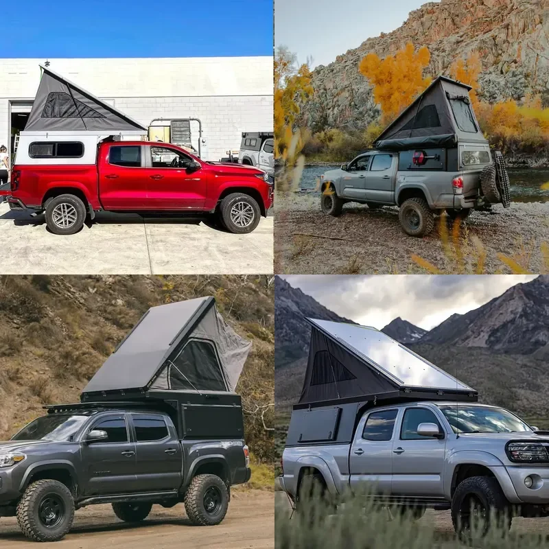 Aluminum Wedge Hard Top Pickup Canopy Tent Triangular Hard Shell Design Waterproof Insulated for Four Seasons Camping
