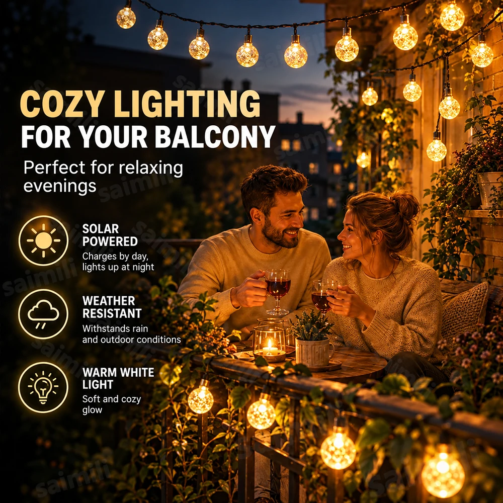 Outdoor Solar Crystal Ball String Lights Waterproof Solar Powered Globe Lights For Camping Tent Patio Garden Holiday Party Decor