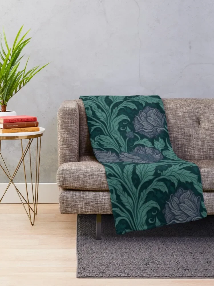 Floral Teal Delight Inspired by William Morris Pimpernel Throw Blanket Giant Sofa Tourist blankets ands For Sofa Thin Blankets