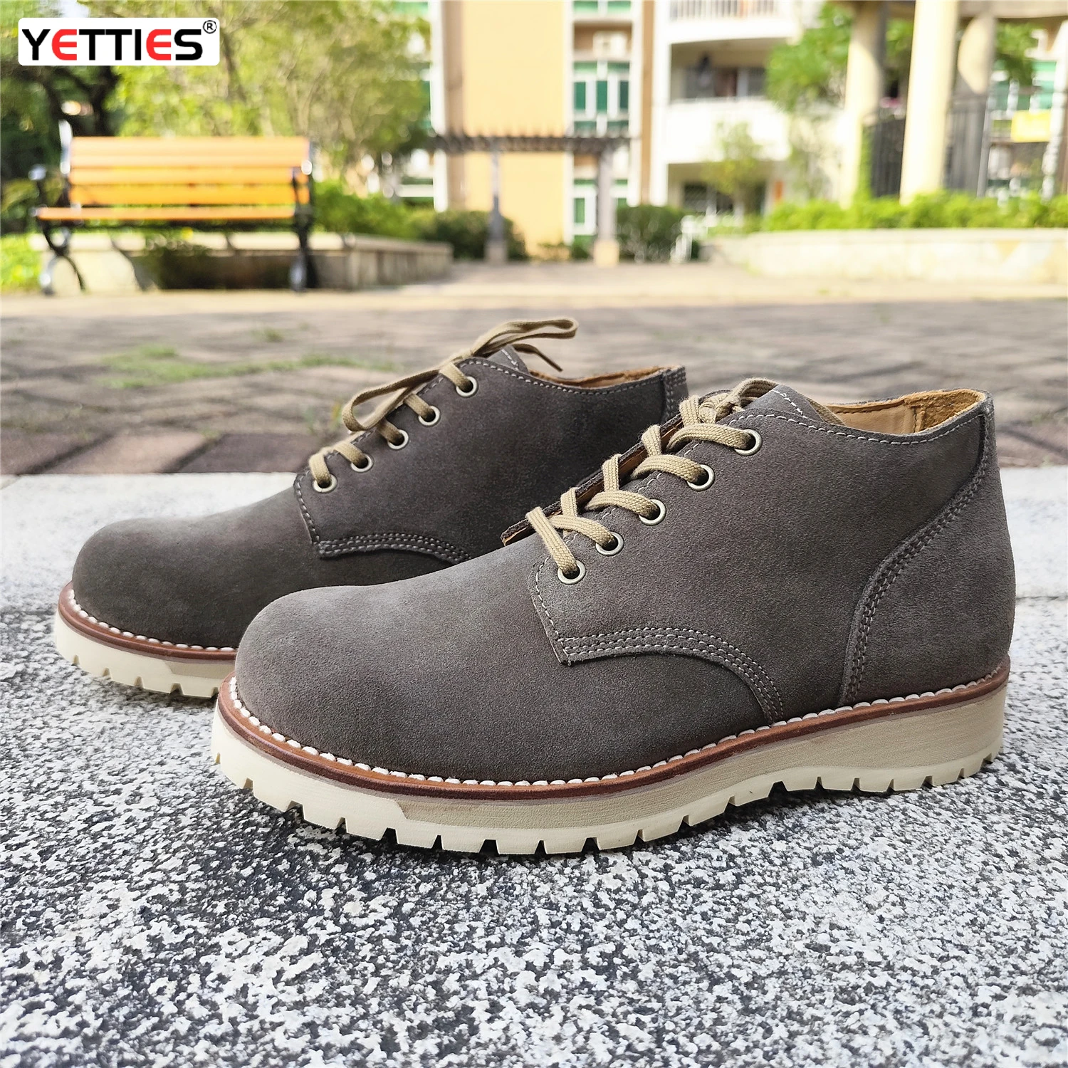 Men's Grey Genuine Leather Mid-Top Combat Boots | Outdoor Motorcycle Work Boots | Trendy Versatile Durable Casual Ankle Footwear