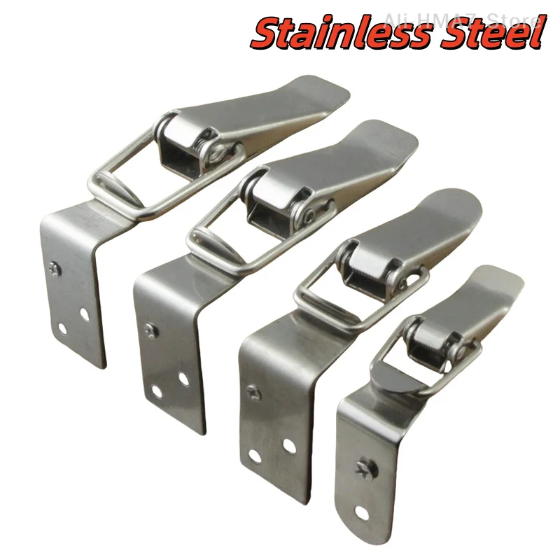 1 Set Cabinet Door Metal Clasps 90 Degree Box Closure Lock Duck-mouth Buckle Hook Spring Loaded Draw Toggle Hasps Clamp
