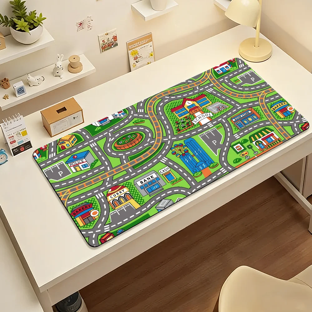 Cartoon City Street Mauspad für Büro, Gaming und Tastaturen, rutschfest, groß, wasserdicht