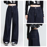 Fashionable Casual Straight Jeans Slim and Versatile Denim Color Wide Leg Pants Basic Women's Trousers