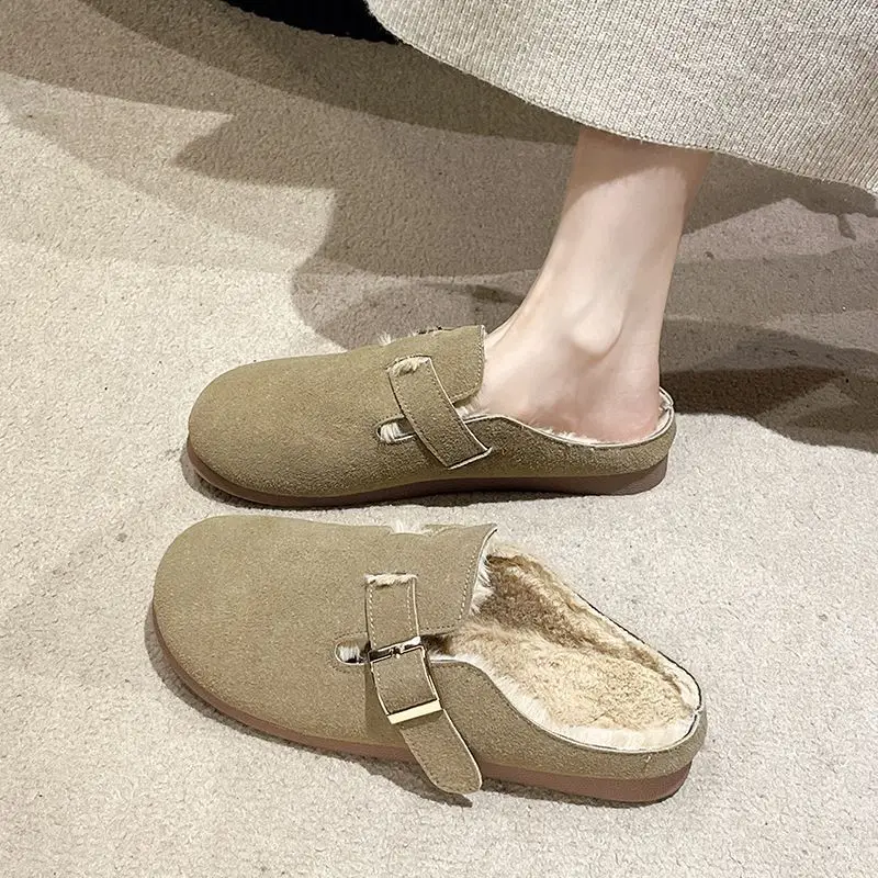 

Women's Fuzzy Slippers Flat Padded Clogs Outdoor Comfortable Autumn Winter Footwear Slip-Resistant Soft Upper