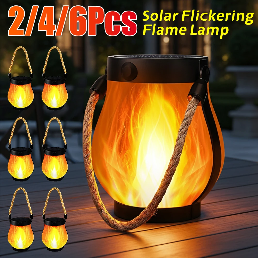 

Солнечные светильники с эффектом мерцающего пламени, подвесные фонари на солнечной энергии для патио, веранды, сада, декоративное освещение для кемпинга, украшение для уличного стола