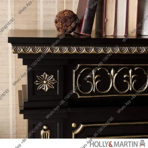 fireplace frame solid wood carving flower  gold-painted decorative cabinet  electronic simulation fake flame fireplace cabinet