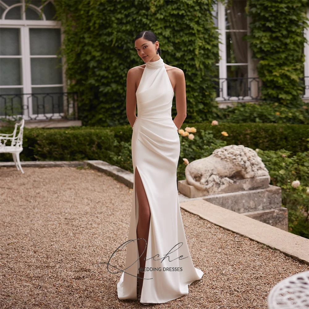 QICHE Elegant High Collar Pleat Mermaid Wedding Dress Women Sleeveless Open Back High Side Split Buttons Bridal Gown Customized - AliExpress 320 QICHE Elegant High Collar Pleat Mermaid Wedding Dress Women Sleeveless Open Back High Side Split Buttons Bridal Gown Customized - AliExpress 320