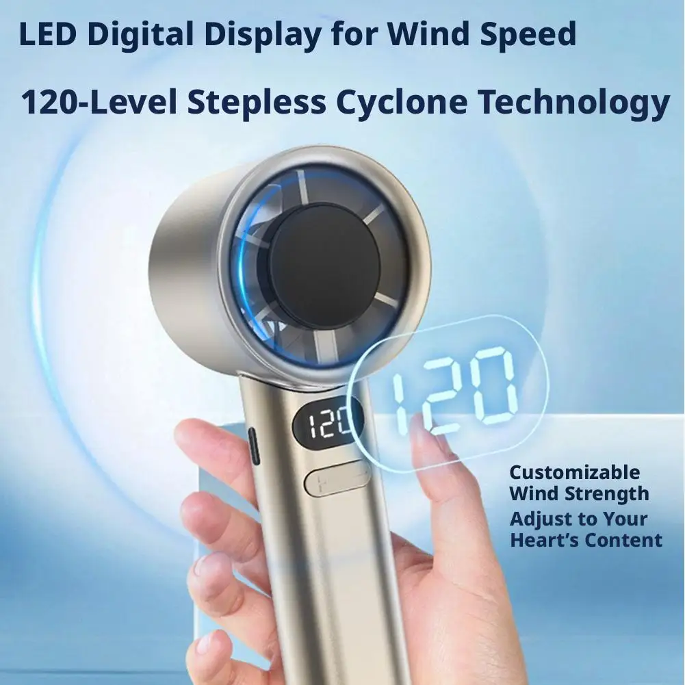 Outdoor Portable Handheld Fan With 120 Wind Speeds USB Rechargeable Bladeless High-Speed Electric Cooling Fan