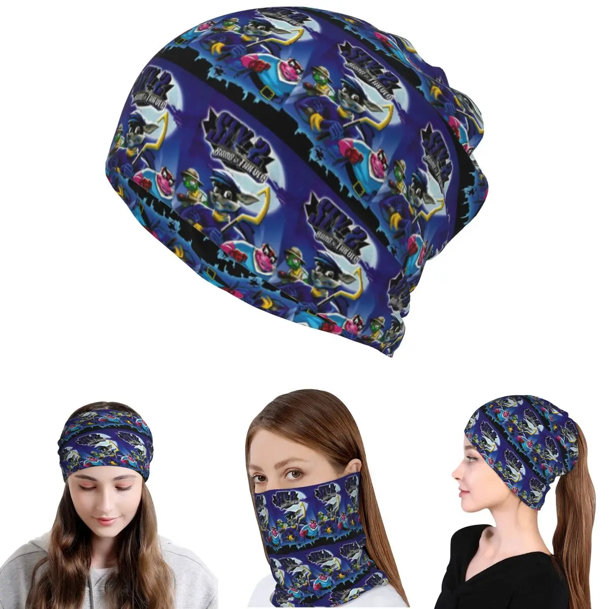

Comic Collage Sly Cooper Raccoon Fox Turtle Hippo Comic Manga Anime Game Bandana Neck Cover Mask Scarf Headwear Beanies Hat