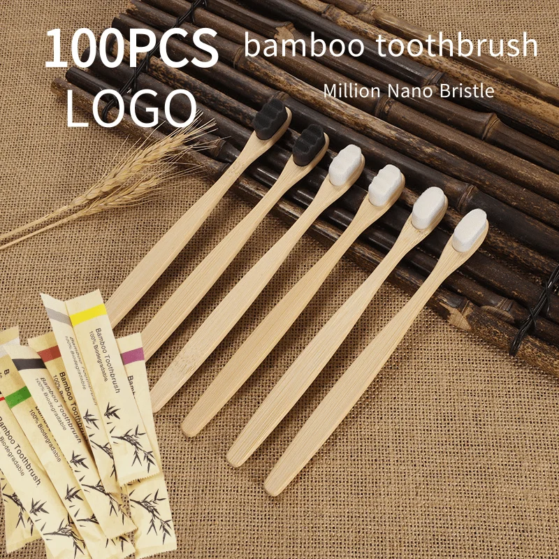 

100PCS Ultra Fine Soft Toothbrush Million Bristle Adults Bamboo Toothbrush Vegan Teeth Deep Cleaning Dental Oral Care Brush
