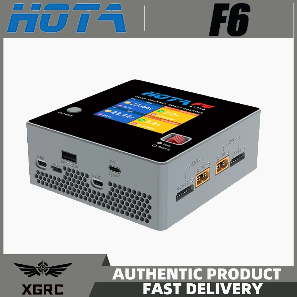 HOTA F6 QUAD-CHANNEL SMART Charger DC1000W 4*15A for Lipo LiIon NiMH Lipo Battery Balance Charger Discharger with USB 45W Type-C