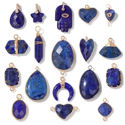 2PCS Natural Blue Lapis Lazuli Stone Gem Pendant Connector Charm For DIY Woman Men Jewelry Making Accessory Wholesale