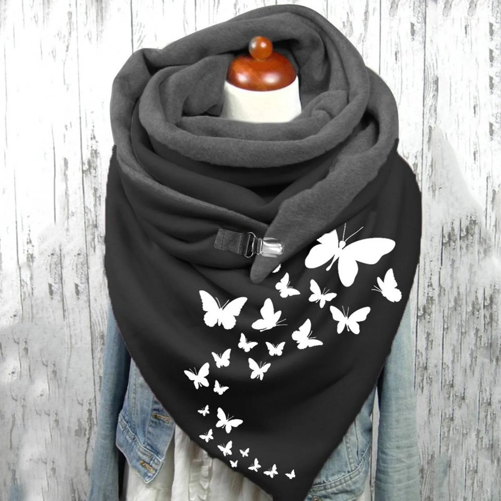 Dames Fleece Warme Hals Warmer Winter Print Dubbele Stiksels Driehoek Gesp Snood Sjaals Buiten Warm Winddicht Kraag