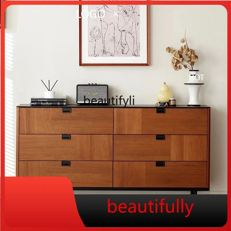 

X Solid wood dining side cabinet, six chest cabinets, retro living room and dining room storage, entrance cabinet against the w